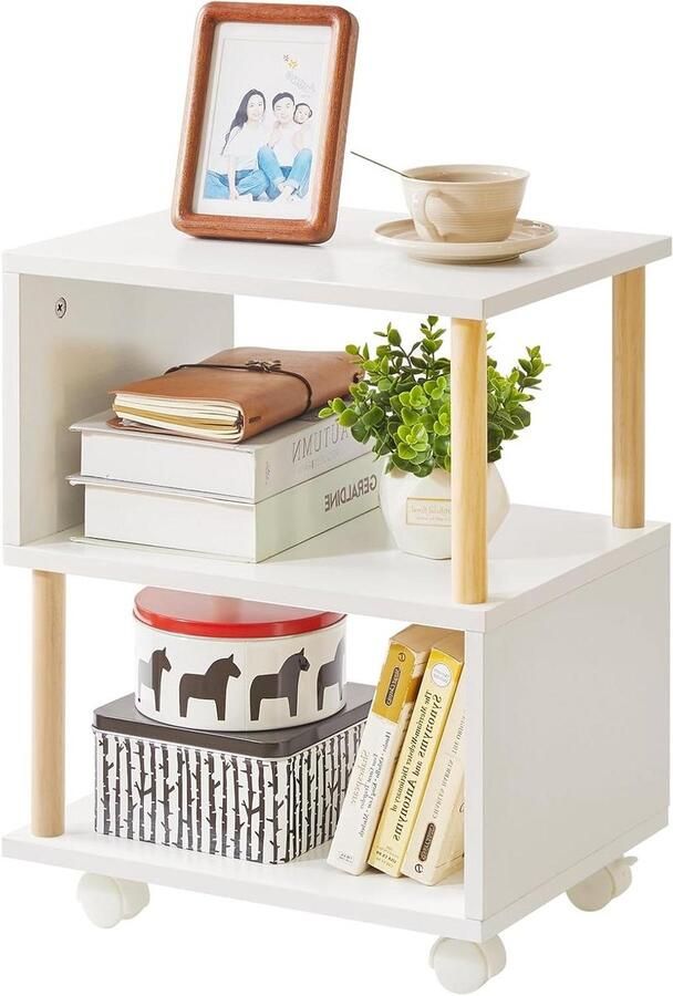 Bijzettafel met 3 etages en wielen Smalle tafel met plank voor kleine ruimtes Nachtkastje voor slaapkamer woonkamer en entree