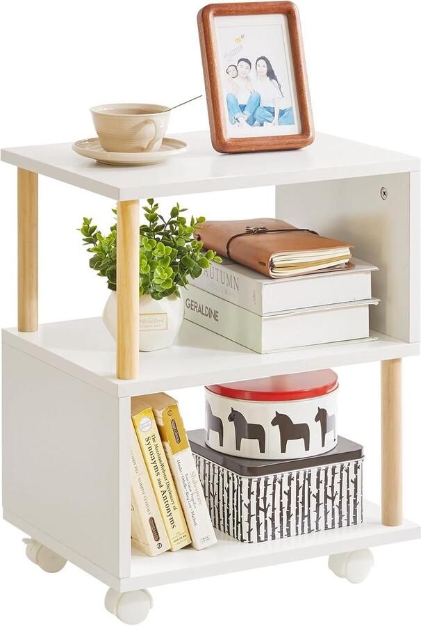 Bijzettafel met 3 etages smalle tafel met wielen ideaal voor kleine ruimtes