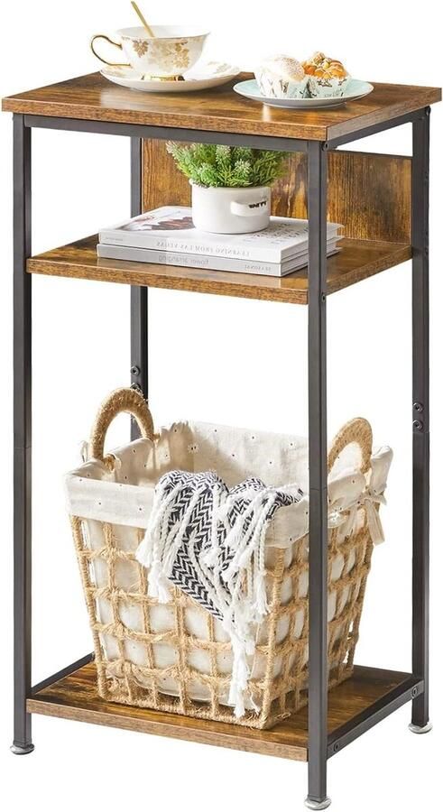 Titel: Bijzettafel nachtkastje salontafel met 3 niveaus industrieel design voor woonkamer slaapkamer