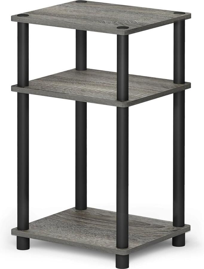 Bijzettafel met 3 opbergniveaus hout Frans eiken grijs zwart 29 21 x 34 04 x 57 91 cm