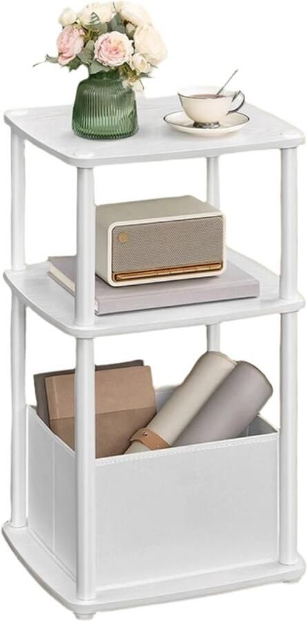 Bijzettafel met 3 planken opslagtabel displaystandaard duurzaam ontwerp 30 cm x 34 cm x 58 cm sneeuwwit