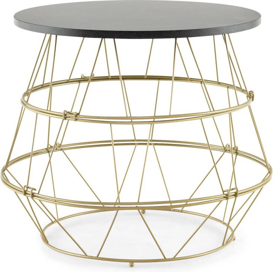 Bijzettafel met afneembaar tafelblad salontafel marmerlook rond woonkamertafel met gouden metalen frame modern 40 x 40 x 38 cm