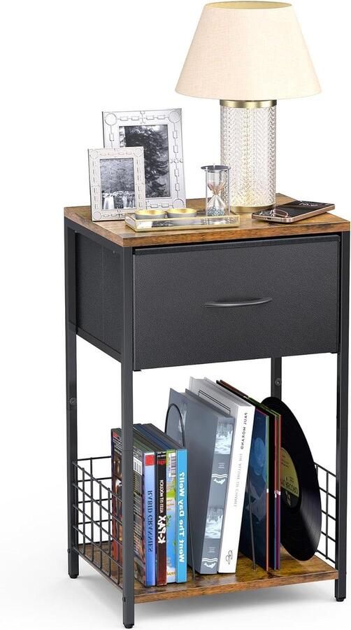 Bijzettafel Met Boekenplank En Opberglade Voor Slaapkamer 40 x 65 x 30 Cm Bruin