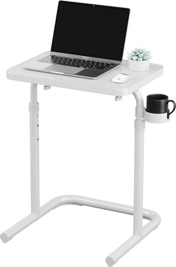 Bijzettafel met C-vorm salontafel banktafel kleine bijzettafel banktafel met metalen frame in hoogte verstelbaar houten bureau geschikt voor slaapkamer woonkamer kantoor (wit)