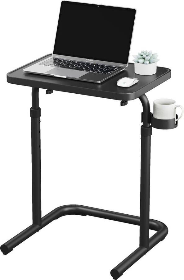 Bijzettafel met C-vorm salontafel banktafel kleine bijzettafel banktafel met metalen frame in hoogte verstelbaar houten bureau geschikt voor slaapkamer woonkamer kantoor (zwart)