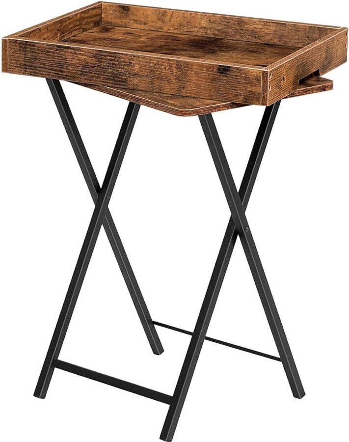 Bijzettafel met dienblad opklapbare bankbijzettafel met afneembaar houten dienblad vintage salontafel met stalen frameconstructie moderne industriële stijl donkerbruin EBF29BZ01