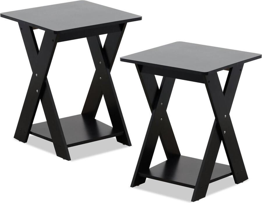 Goodivery bijzettafel met gekruiste poten en 2 niveaus hout espresso 39 5 x 39 5 x 50 8 cm