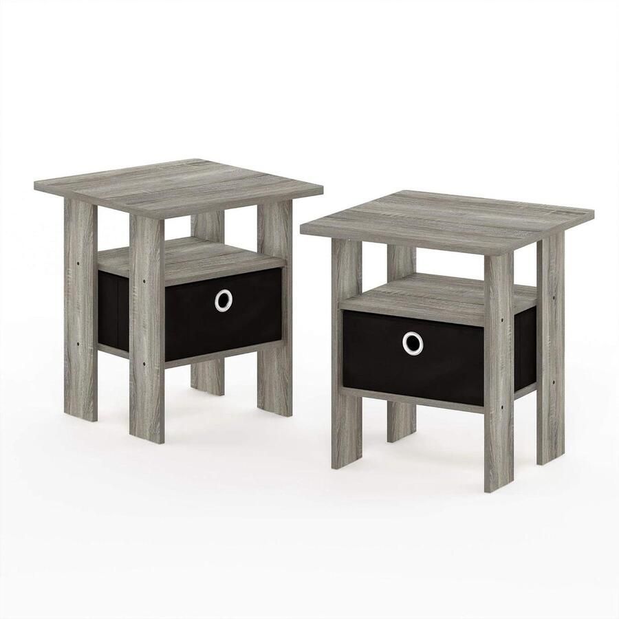 Bijzettafel met lade Andrey Hout Frans eikengrijs 39 x 39 x 44 cm