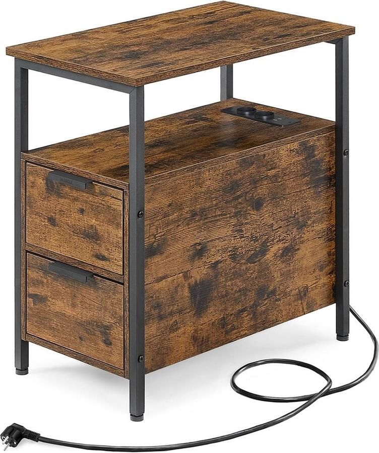 Rootz Living Rootz Vintage Bruin-Klassieke Zwarte Bijzettafel Spaanplaat Stalen Meubels Nachtkastje Bijzettafeltje Stevige Constructie Ruime Opbergruimte Eenvoudige Montage 60cm x 35cm x 61cm