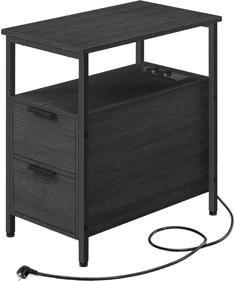 Rootz Living Rootz Bijzettafel Nachtkastje Spaanplaat en stalen constructie Antracietgrijs en klassiek zwart 60 cm x 35 cm x 61 cm Lichtgewicht en stevig Eenvoudige montage Veelzijdige opbergoplossing