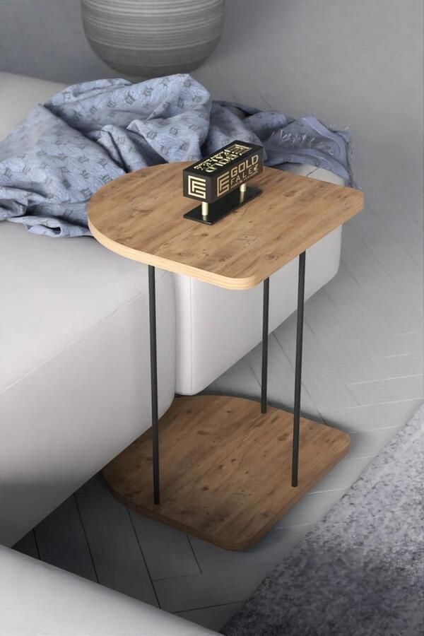 Bijzettafel met Wielen Bijzettafel Woonkamer Bedtafeltje met Wielen Tafeltje op Wieltjes Bijzettafel Houtkleur - Foto 2