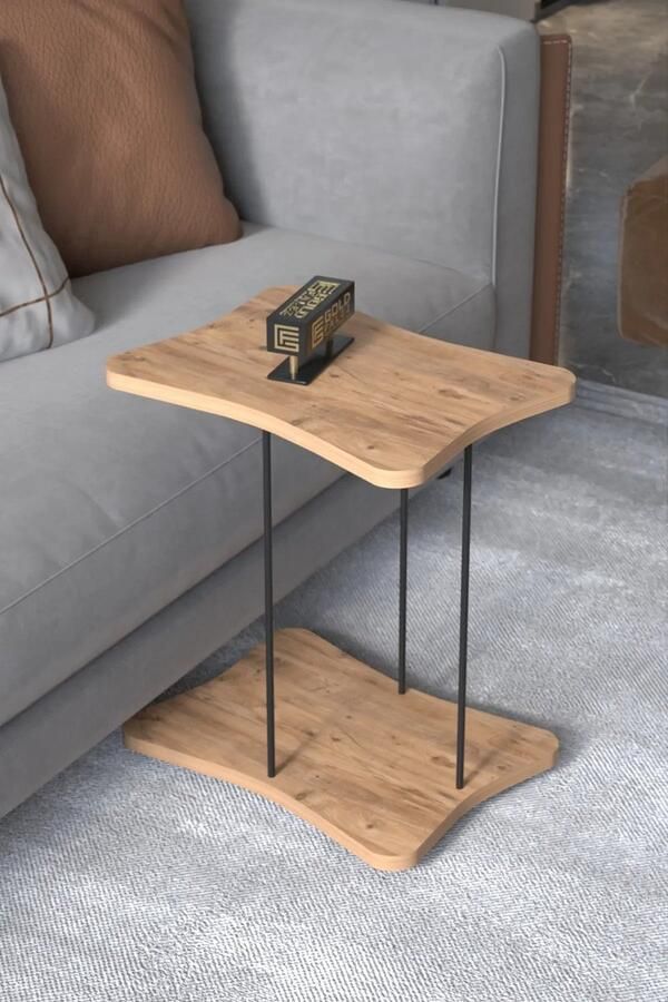 Bijzettafel met Wielen Bijzettafel Woonkamer Bedtafeltje met Wielen Tafeltje op Wieltjes Bijzettafel Houtkleur - Foto 2