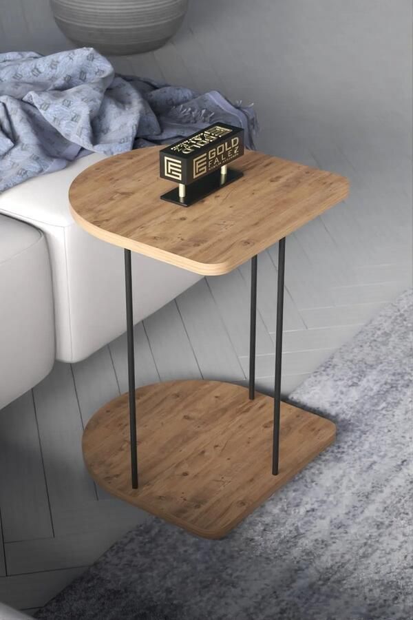 Bijzettafel met Wielen Bijzettafel Woonkamer Bedtafeltje met Wielen Tafeltje op Wieltjes Bijzettafel Houtkleur - Foto 3