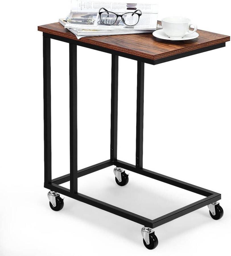 Bijzettafel met wieltjes koffietafel 50 x 35 x 61 cm industrieel design laptoptafel metaal salontafel voor binnen en buiten bedtafel