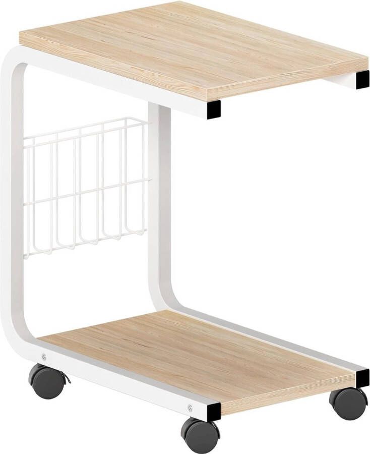 Bijzettafel met wieltjes koffietafel salontafel nachtkastje 51 x 30 x 56 cm laptopstandaard notebookstandaard met wieltjes en legplank - Foto 2