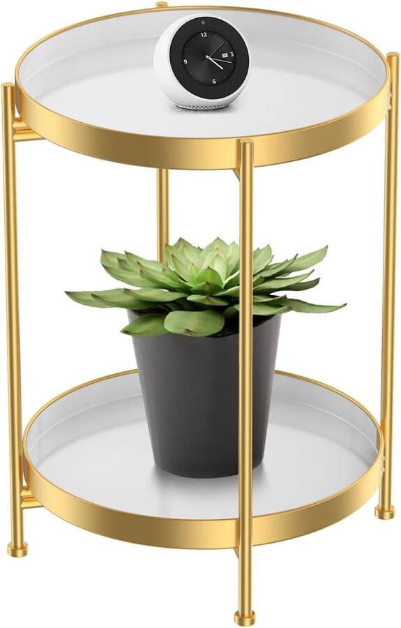 Bijzettafel metaal opklapbare banktafel mobiele salontafel wit goud 40 x 40 x 52 cm woonkamertafel voor koffie industrieel design