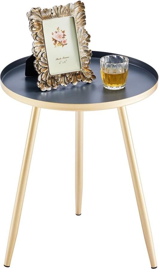 Bijzettafel metaal salontafel rond Ø 41 cm hoogte 49 cm woonkamertafel met beschermende rand Scandinavische stijl nachttafel voor woonkamer slaapkamer grijs goud