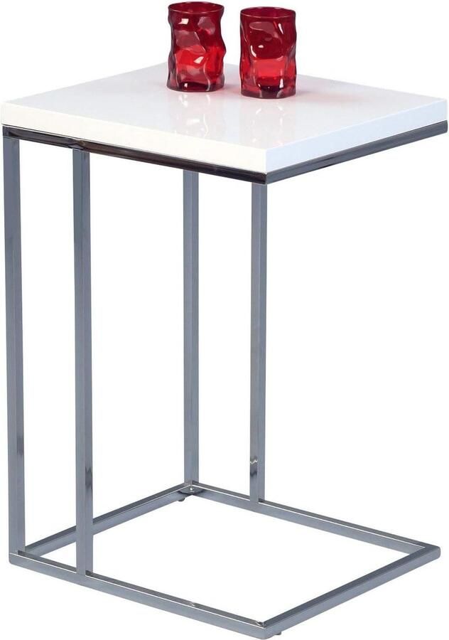 Bijzettafel Michi Metaal Verchroomd Dekplaat Decor Wit Hoogglans 22 mm HTML-content nodig