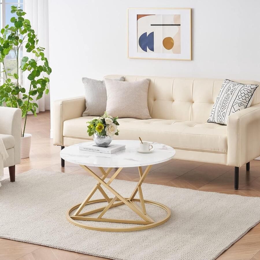 Bijzettafel moderne woonkamertafel marmeren salontafel ronde salontafel wit en goud voor woonkamer slaapkamer kantoor balkon 1 stuk diameter 80 cm