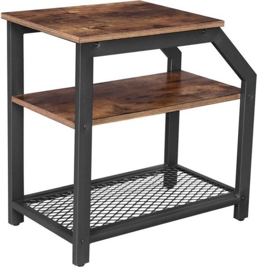 VASAGLE bijzettafel in industrieel design salontafel met 2 planken en roosterniveau salontafel voor de woonkamer nachtkastje voor de slaapkamer eenvoudige structuur stabiel vintage houtlook LNT58BX
