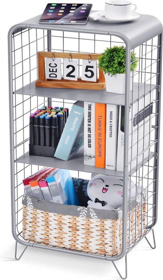 Bijzettafel nachtkastje 4-laags salontafel industrieel design metalen banktafel bijzettafels voor woonkamer kantoor slaapkamer Scandinavische stijl lichtgrijs