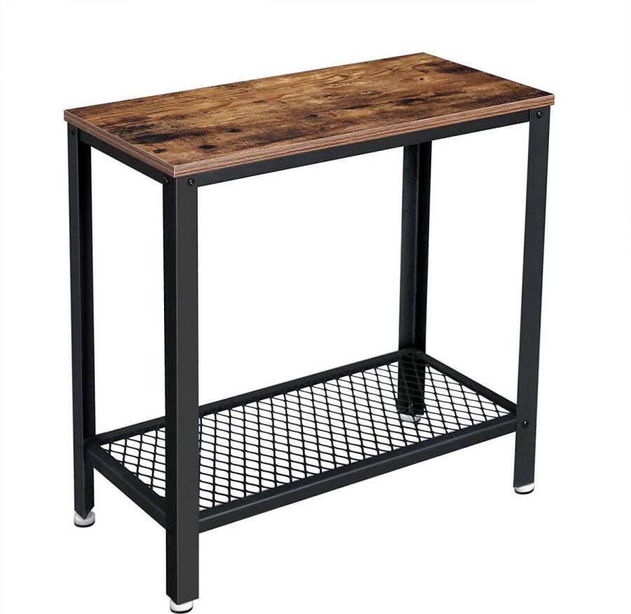 FURNIBELLA bijzettafel nachtkastje banktafel met tralielegger voor woonkamer slaapkamer salontafel in industrieel ontwerp vintage bruin-zwart LET31BX