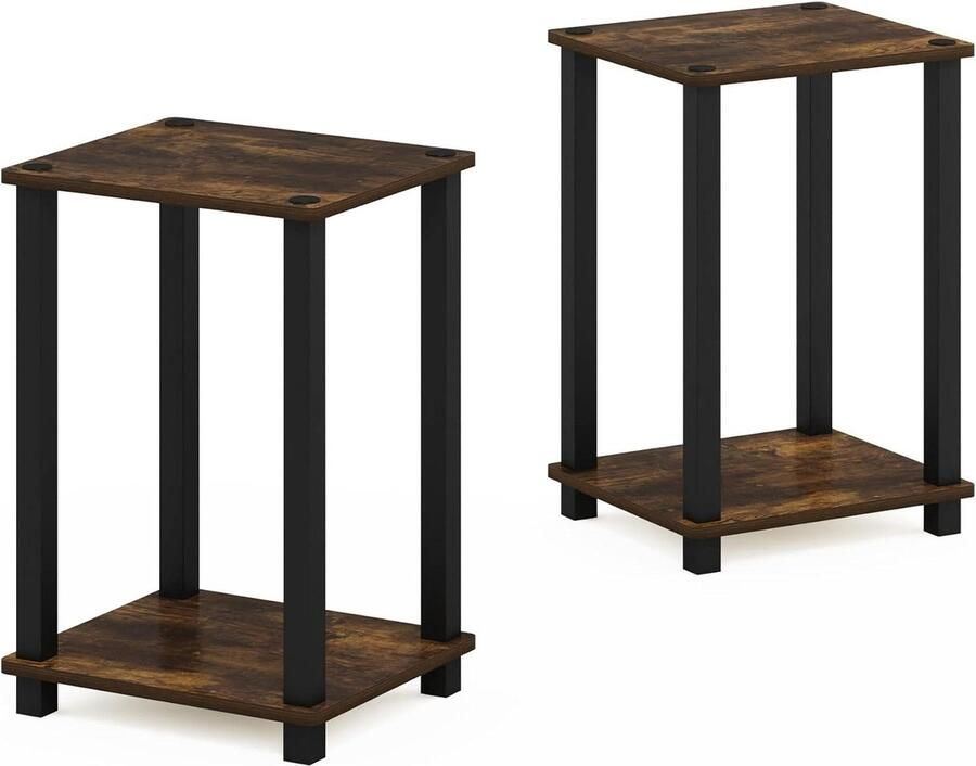 Bijzettafel nachtkastje klein amber grenen zwart 2-pack met lade-Trendy design