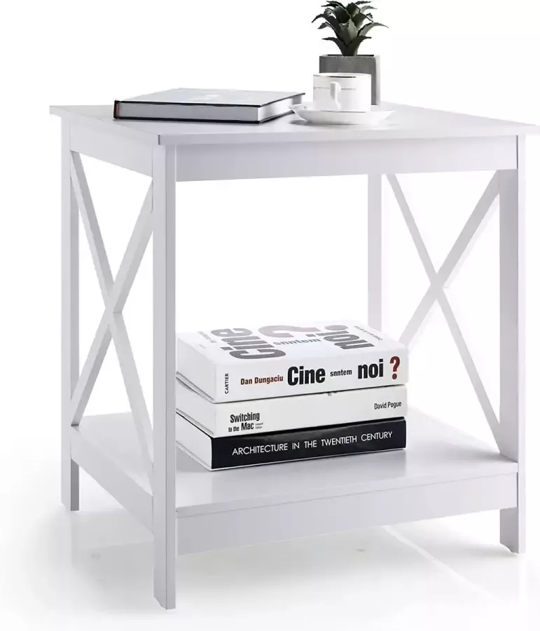 Bijzettafel nachtkastje met 2 niveaus salontafel telefoontafel voor woonkamer slaapkamer 51 x 45 x 56 5 cm (wit)