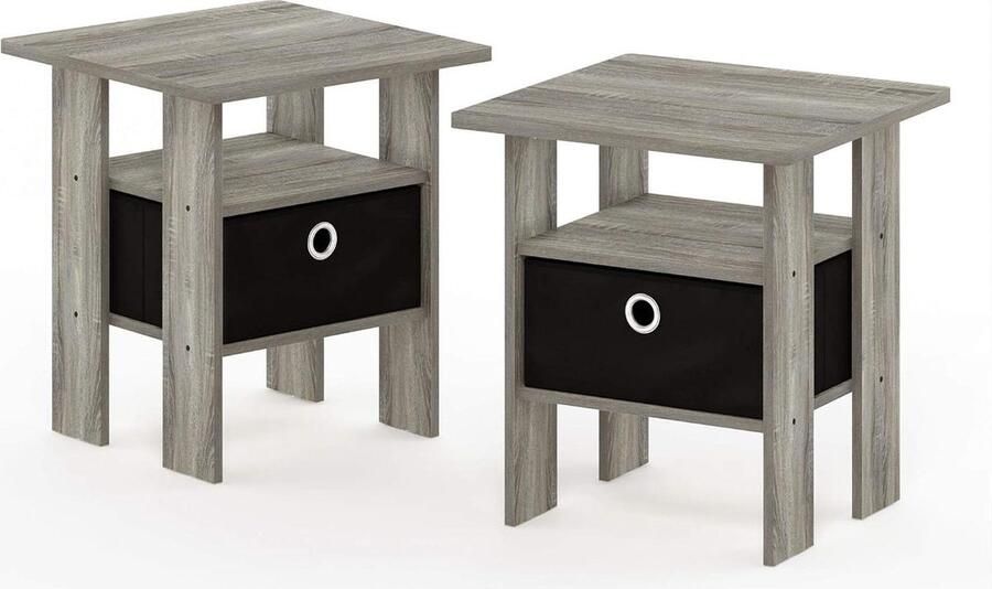 Bijzettafel nachtkastje met lade Hout Frans eikengrijs Andrey 39 x 39 x 44 cm