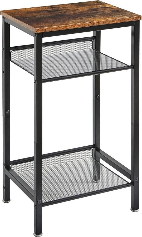 Retadou Bijzettafel nachtkastje met verstelbare planken en poten telefoontafel banktafel van hout metalen frame industriële stijl voor woonkamer slaapkamer kantoor rustiek bruin