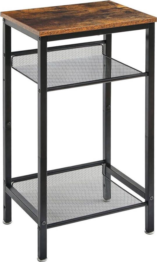 Bijzettafel Nachtkastje met verstelbare planken en voeten Telefoontafel Banktafel Houten metalen frame Industriële stijl voor Woonkamer Slaapkamer Kantoor Vintage Zwart