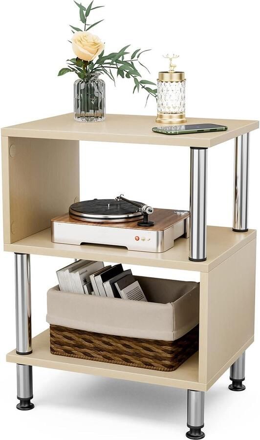 Bijzettafel nachtkastje S-vorm wit Italiaans marmeren laminaat 40 x 30 x 54 cm aparte grote opbergruimte Salontafel Koffietafel Woonkamertafel Koffietafel