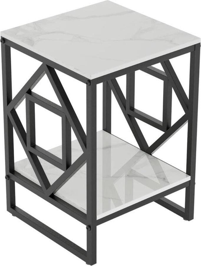 Bijzettafel Nachtkastje Salontafel Zijtafel Decoratietafel Lampentafel Wit Marmer 40x40x58 CM