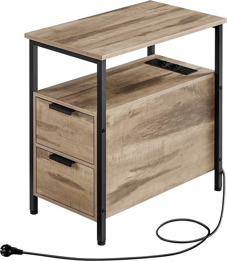 Rootz Living Rootz Bijzettafel van spaanplaatstaal Nachtkastje Organizer 60 cm x 35 cm x 61 cm Camel Brown Inktzwart 13 8 kg 91 kg capaciteit