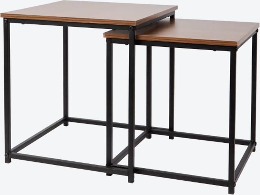 Bijzettafel-nachtkastje-tafel-koffietafel-2delig-hout-staal