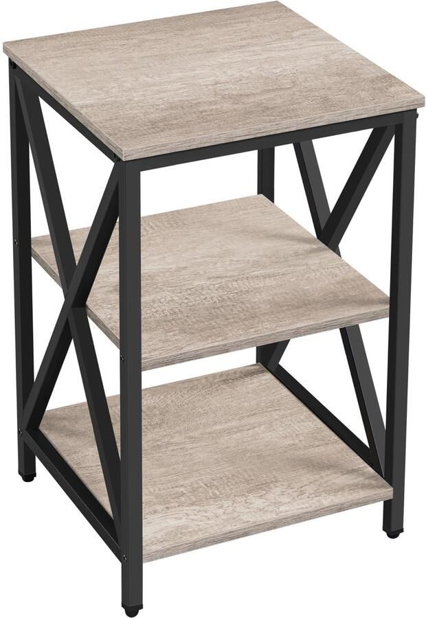 Bijzettafel nachtkastje X-vormige stutten banktafel kleine salontafel metalen frame met 3 niveaus industrieel design 39 5 x 39 5 x 61 cm grijs