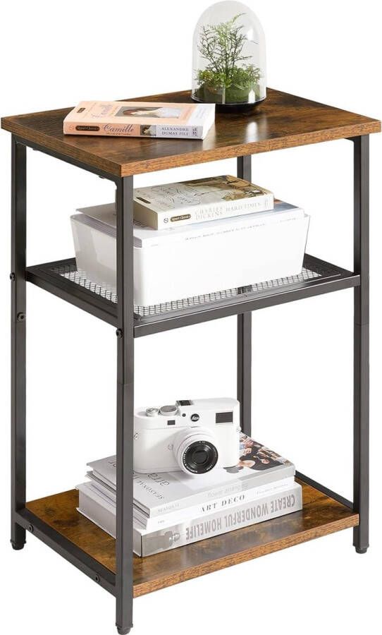 Bijzettafel Nachtkastjes met roosterplanken Kleine salontafel Metalen frame Industrieel ontwerp voor woonkamer slaapkamer Bruin