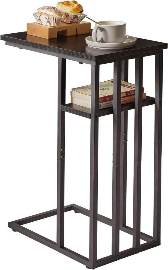 Bijzettafel op wielen bankpunt nachtkastje industriële koffietafel voor woonkamer slaapkamer hal kleine ruimte zwart TMJ406B