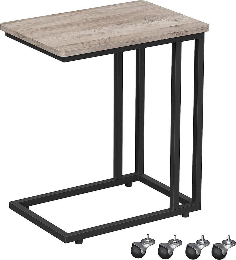 Bijzettafel op Wielen Industrieel Ontwerp 1 Stuk Grijs-Zwart Metaal en Hout 50 x 35 x 60 cm