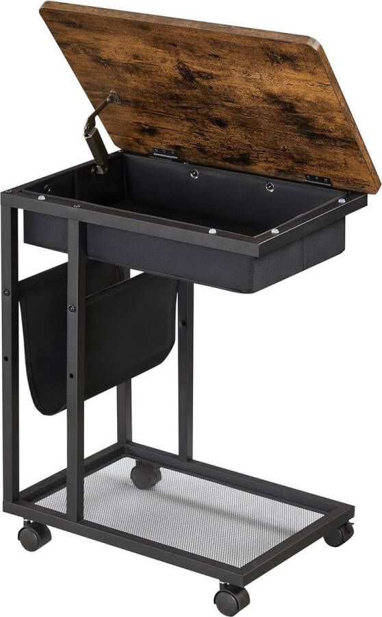 Bijzettafel op wielen salontafel c-vorm laptoptafel met opbergruimte 50 x 35 x 60 cm