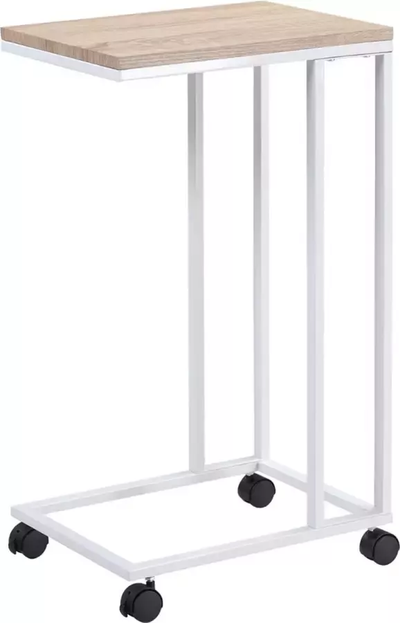 Casaria Bijzettafel op Wieltjes 50x35x70cm Industrieel Wit Bruin