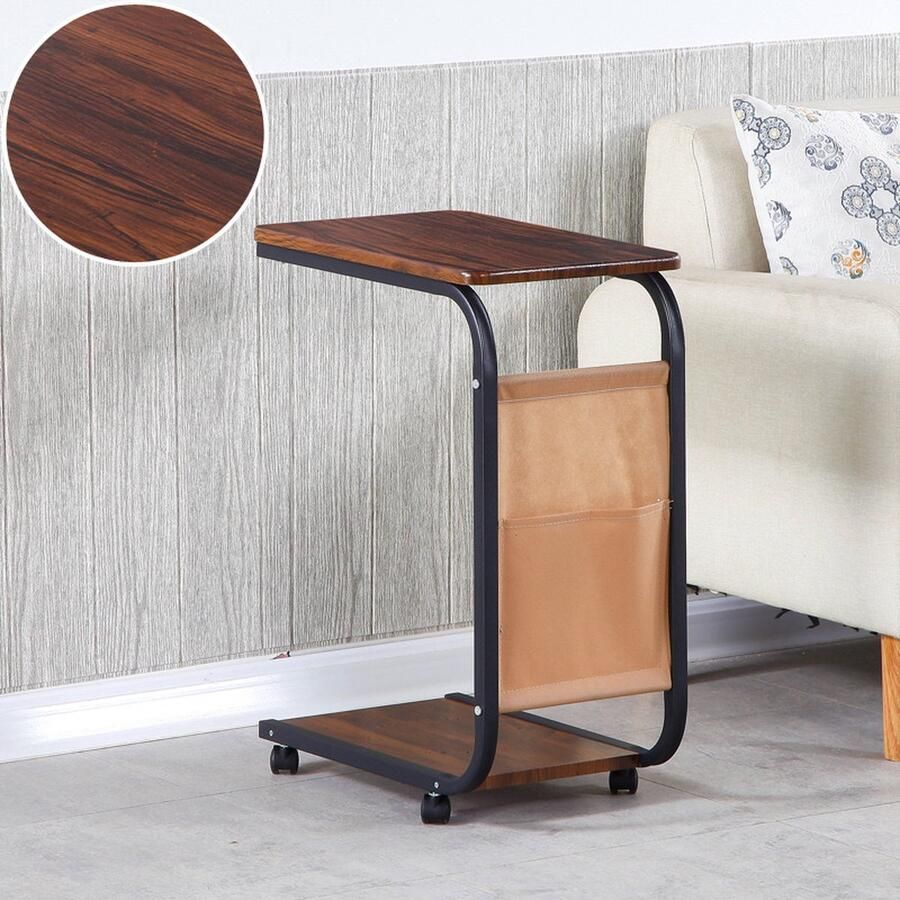 Bijzettafel op wieltjes Laptoptafel Tafeltje Zijvak Wielen Laptop desk Bruin 40x28x65cm