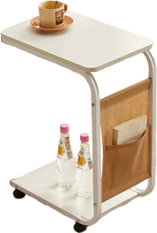 Bijzettafel op wieltjes Laptoptafel Tafeltje Zijvak Wielen Laptop desk Lichtpaars Wit
