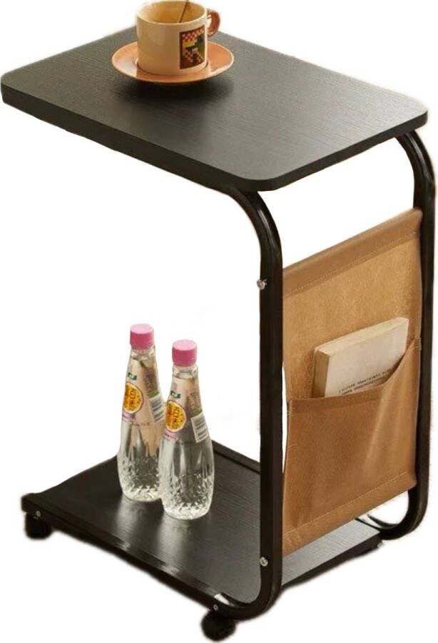 Bijzettafel op wieltjes Laptoptafel Tafeltje Zijvak Wielen Laptop desk Zwart 40x28x65cm