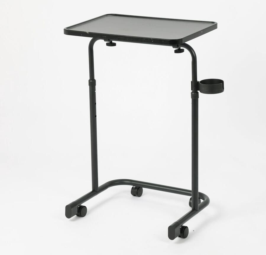 Ceruzo Bijzettafel op Wieltjes Verstelbaar in Hoogte Kantelbaar Blad- Bekerhouder- Zwart Blad 48 x 35 cm