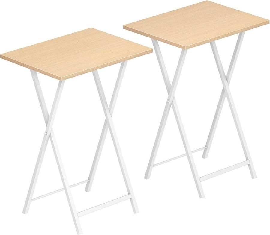 Bijzettafel Opvouwbaar Bankuiteinde Tafelbladen Set van 2 Nachtkastjes Industriële Stijl voor Woonkamer Wit en Natuurlijke Houtkleur