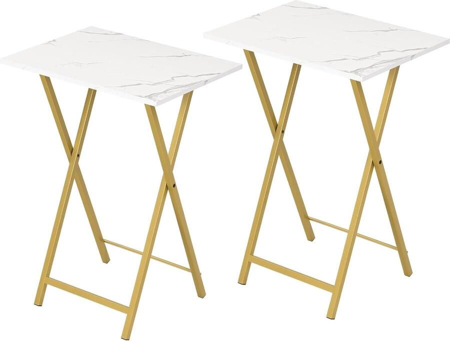 Bijzettafel opvouwbaar bankuiteinde tafelbladen set van 2 nachtkastjes industriële stijl woonkamer marmer en goud