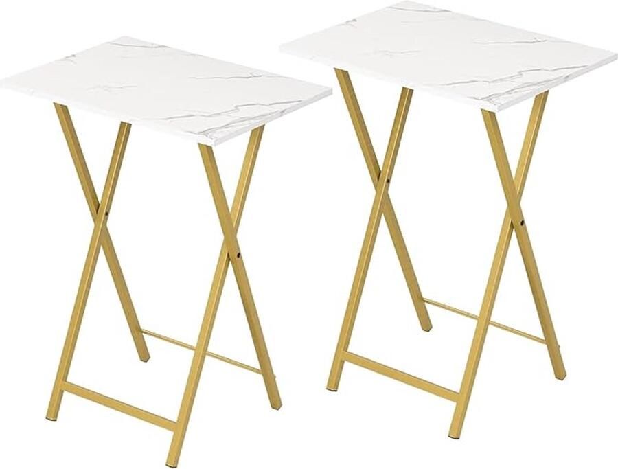 Bijzettafel opvouwbaar bankuiteinde tafelbladen set van 2 nachtkastjes industriële stijl woonkamer marmer en goud