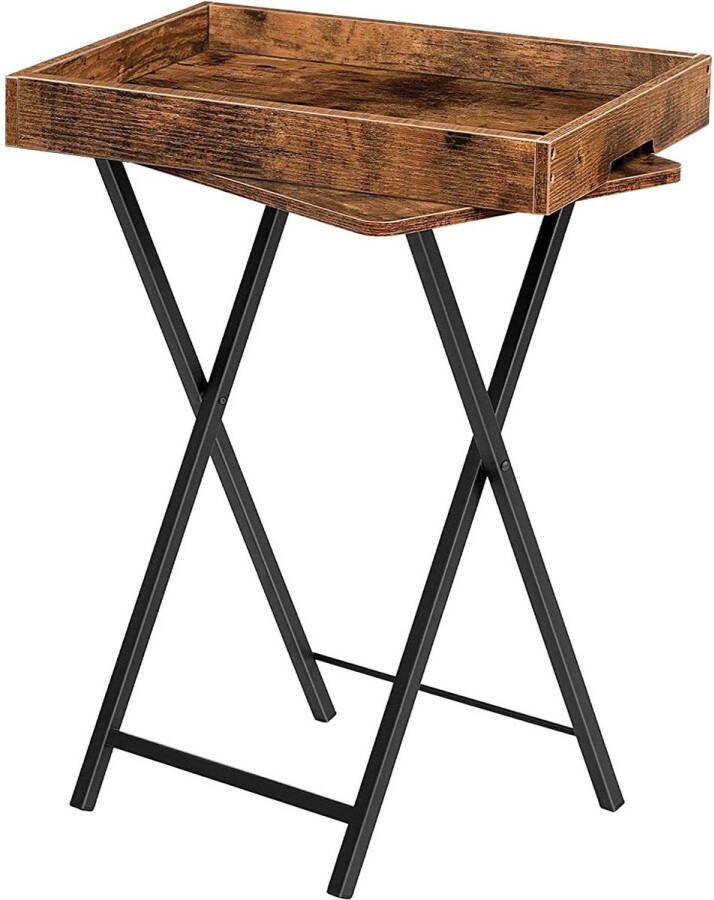 Furnibella Bijzettafel opvouwbare tv-dienblad tafels om te eten snackeettafel met afneembaar dienblad opvouwbaar nachtkastje occasionele salontafel laptoptafel voor kleine ruimte rustiek bruin EBF29BZ01