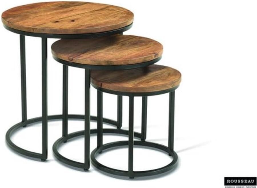 ZAZA Home Bijzettafel 'Plano' 3-delig Mangolia Structuur metaal blad exotisch hout mangolia